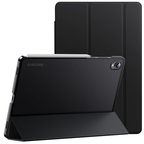 JETech Funda para Samsung Galaxy Tab S11, Carcasa Tableta Protectora Respaldo Translúcida Soporte Trifold, Admite Emparejamiento S Pen, Auto Estela/Sueño (Negro)