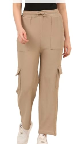Women's Casual Cargo Pants, Mauve Pink, Drawstring Waist, Multipl...