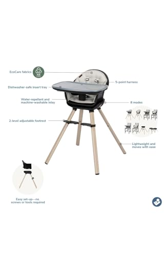 Image of Maxi-Cosi Moa 8-in-1 High Chairs for Babies and Toddlers, Machine Washable Infant High Chair, Compact, Convertible High Chair Lightweight Design, Onyx Sand