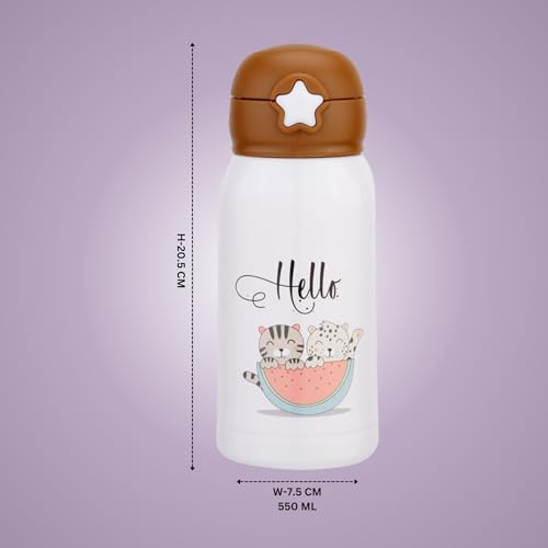 Image of Clay Craft Vacbott Vaccum Bottle, Kids Double Walled 18 Hours Hot and 24 Hours Cold Water Bottle, 550ml (Hello) Steel Water Bottles for School, Office, Home, Gym, Leakproof, Rust Free Steel Bottle