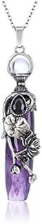 JOVIVI Amethyst Lotus Flower Wrap Crystal Necklace Women Purple Reiki Healing Stone Natural Facted Crystal Pendant Necklace Jewellery Gifts