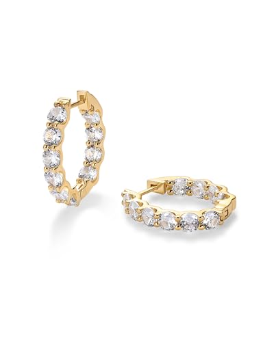 PAVOI 14K Gold Plated Inside Out Hoop Earrings for Women with Cubic Zirconia | Bridal Hoop Earring Pair3