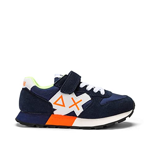 Baskets bleues garçon SUN68 Z33313-07 chaussures junior Jaki Fluo