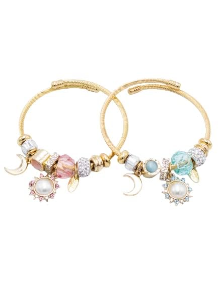 Image of Turquoise Charm Moon and Sun Adjustable Bracelet