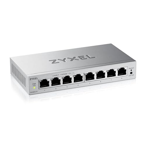 Zyxel Switch Ethernet 8 Puertos | Conmutador Gigabit Gestionable en Web | QoS, Link Aggregation, VLAN, IGMP Snooping | Sin Ventilador | De Escritorio [GS1200 8v3]