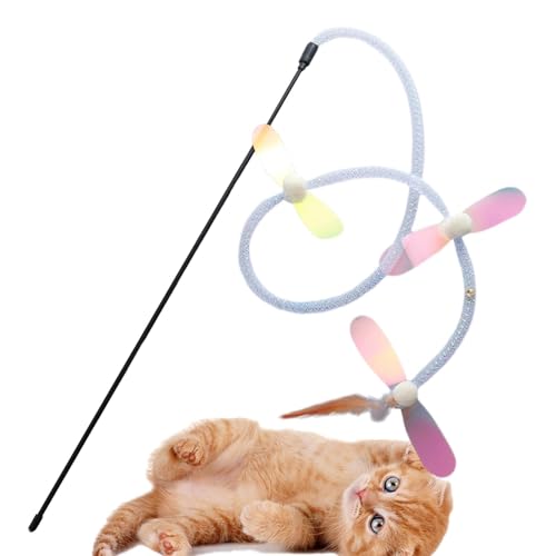 Samuliy Varita de plumas de gato, juguete interactivo para gatos, juguete interactivo para gatos, juguete de plumas de gato con campana, juguete de juguete para gatos, varita divertida para gatos de
