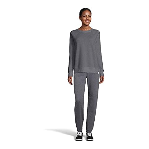 Hanes Women's Luxe Collection Fleece Raglan Sleeve Sweatshirt, Slate Heather, Large Cover