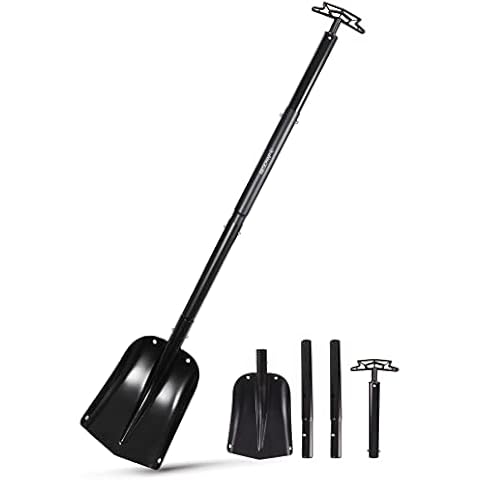 REDCAMP Aluminum Lightweight Snow Shovel for Car Emergency, 21"-43" Durable Compact Collapsible Snowboard Shovel,Gold,Black and Red (Black Length) Cover