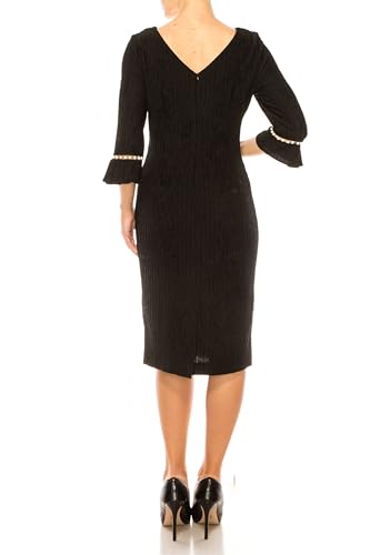 Image of Women's Midi Dress with Pearl Trim and 3 /4 Length Bell Sleeves