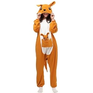Männer Frauen Unisex Kigurumi Känguru Kostüm Anime Tier Cosplay Hoodie Onesie Erwachsene Pyjamas Karikatur Partei Halloween Nachtwäsche, Lty56brown, S(146cm-159cm)