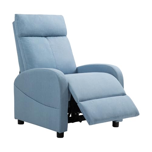 HOMCOM Sillón relax reclinable manual con reposapiés, sillón reclinable de tela efecto lino para dormitorio, salón y sala de estar, azul claro