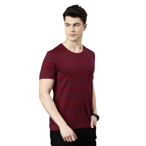 Image of F A S O Men's T-Shirt - Super Soft Combed Cotton Rich Fabric Sporty Striped Design Customized Comfort Fit