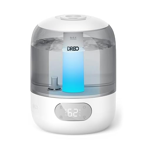 Dreo Humidifiers for Bedroom, Cool Mist Ultrasonic Humidifiers with 30Hr Runtime, Top Fill 3L Tank, Easy Clean, Humidity Sensor, Night Light for Baby,