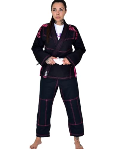 Kimono Feminino Preto Costura Rosa F0 - Até 1,50m e 50kg