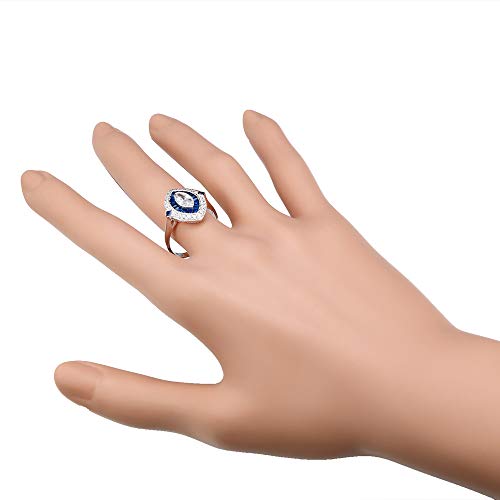 Lavencious Royal Halo Clear & Blue Spinel CZ Engagement Rings in 925 Sterling Silver Size 5 to 103