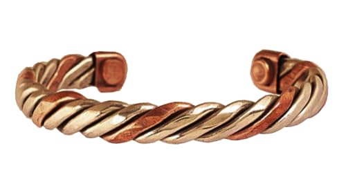 Image of Touchstone Copper magnetic bracelet Tibetan style. Hand forged with solid and high gauge pure copper. Twisted rope look. 2 metal look.