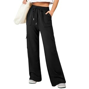 Aleumdr Women’s Cargo Sweatpants High Waisted Wide Leg Pants Athletic Casual Baggy Sweat Pants with Pockets
