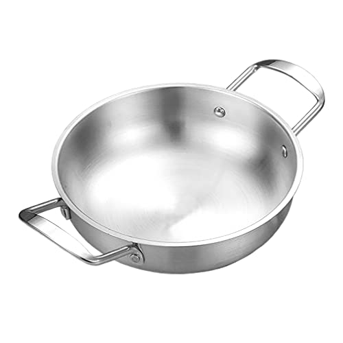 UPTALY Poêle à paella épaisse en acier inoxydable (argent, 18 cm), pot à fruits de mer espagnol, poêle à fond plat, grande poêle à frire, inox poele paella, poelon paella Cover