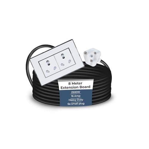 Image of Extension Board Heavy Duty Multi Socket 15A /16A /20A (2500 Watts 6A Small Plug and Two 16A Socket, 8 Meter)