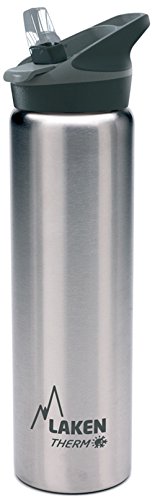 Laken Thermo Kids Vacuum Insulated Stainless Steel Leak Free Sports Water Bottle with Jannu Straw Cap, 25 Oz, Plain/Silver