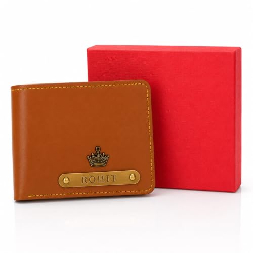 Image of B'Code Customised Original Leather Wallet for Men with Name, Personalized Purse Unique Stylish Gift for Brother, Husband, Boyfriend, Birthday, Rakshabandhan, New Year, Valentine's Day (TAN)