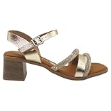 Oh! My Sandals - 5905 Sandalias Mujer 5005 – Pala con Tiras de Piel y Pedrería, Tacón Medio 5 cm, Plantilla Gel Microfibra, Cómodas y Elegantes Primavera Verano 2026 Mujer Color: Champa