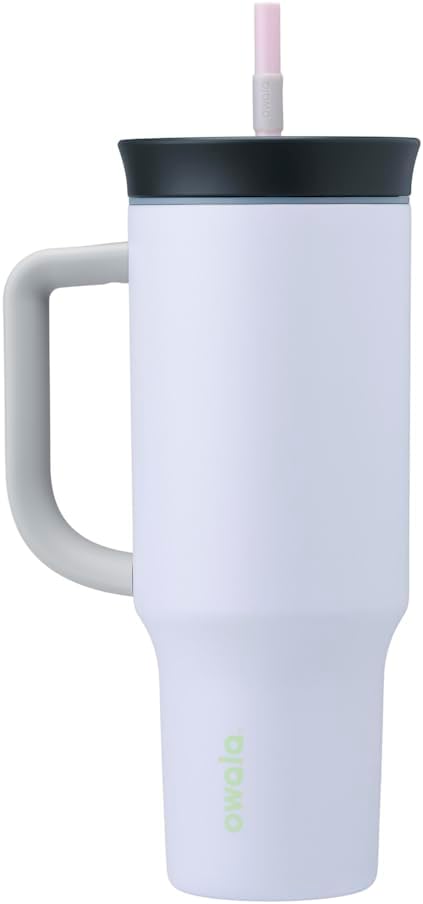 Stainless Steel Triple Layer Insulated Travel Tumbler with Spill-Resistant Lid, Straw, and Carry Handle, 1185ml Purple (Bunny Hop)