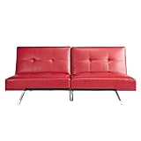 Abbyson Living Upholstered Bonded Leather Convertible Sofa Futon Bed, Red