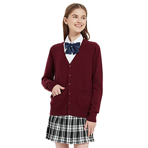 Image of Blostirno Women's Cardigan School Uniform Sweater Cardigans V-Neck Long Sleeve Button Down Knit with Pockets