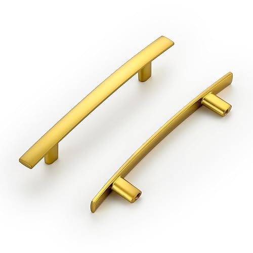 Ravinte 3.75 Inch Center Cabinet Handles, Curved, 20 Pack, Brushed Brass
