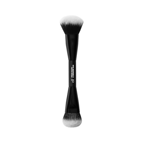 e.l.f. Cream Blush & Bronzer Duo Brush 2-in-1 Makeup Brush for Blending & Layering Cream Formulas Creates Seamless Glow Vegan & Cruelty-Free