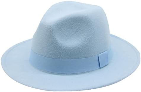 Felt Fedora Hat Classic Winter Hats for Women Men Panama Cap for Formal Dress Church Wedding Decor Sombreros Sky Blue