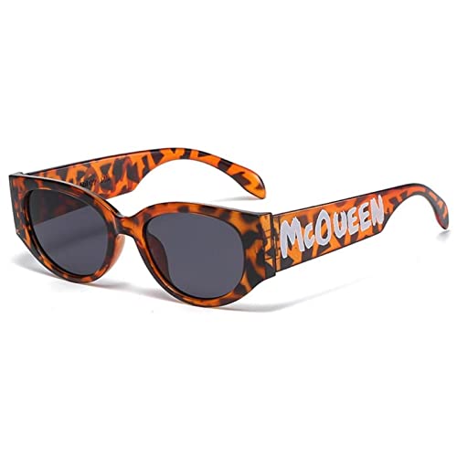 EQNSMDTGZ Damskie okulary przeciwsłoneczne retro drukowane litery okulary przeciwsłoneczne owalne trend spersonalizowane vintage, Leopard, Taglia unica