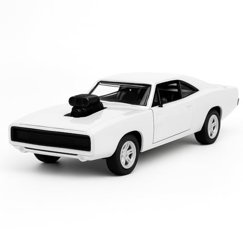 Image of 1:36 Scale Fast & Furious 7 Dodge Charger Toy Car - Die-Cast Alloy Pullback Model Vehicle with Openable Doors - Collectible Metal Racing Car Toy for Kids, Boys (White)