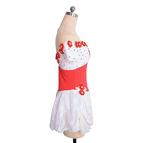 kzytamz Vestido feminino de patinação artística, saia de patinação com contas flores brancas, roupa