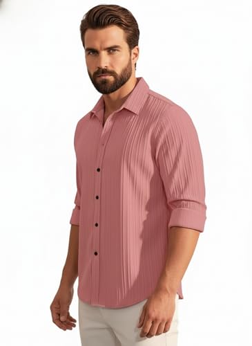 Image of Amazon Brand - INKAST Men's Casual Button Down Shirts Long Sleeve Linen Shirt Fashion Textured Beach Summer Shirt