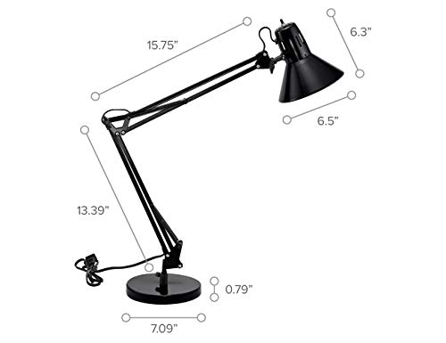 Bostitch Office Vlf100D Swing Arm Desk Lamp, Metal, 36" Reach With Multi-Joint Adjustment, Includes Replaceable Led Bulb (Vlf), Black #TOP5