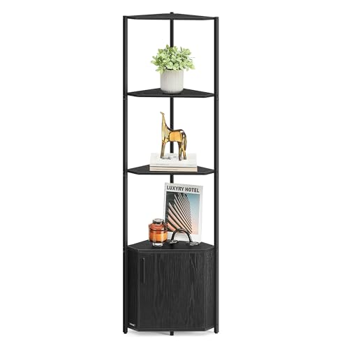 Image of VASAGLE Corner Shelf with Storage, 5-Tier Corner Storage Cabinet | Corner shelf storage cabinet, Ebony Black and Ink Black, for Living Room, Bedroom, Kitchen, Bathroom, ULBC580B01
