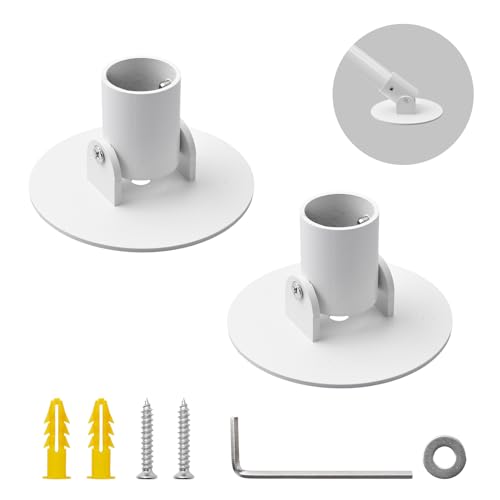 UFURMATE Shower Curtain Rod Bracket, 2Pcs 26mm Inner Diameter Titanium Steel Shower Curtain Rod Single Swivel Flange Easy Installation Curtain Rod Wall-Mount Bracket with Screws (White)
