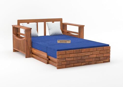 Image of Solid Sheesham Wooden Sofa Cums Bed with Mattresses for Living Room | Rosewood 2 Seater Sofa Cums Bed for Bedroom Without Pillow (B-Natural Finish)