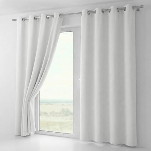 BEAUTEX Verdunkelungsgardine mit Ösen, Blackout Ösenschal Blickdicht abdunkelnd, Größe und Farbe wählbar (Breite: 300 cm, Höhe: 245 cm, Weiß)
