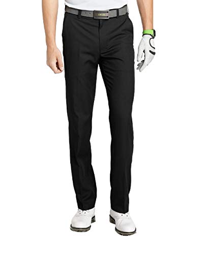 IZOD Men's Flat Front Traditional Slim Fit Basic Microtwill Golf Pant, Black, 32W