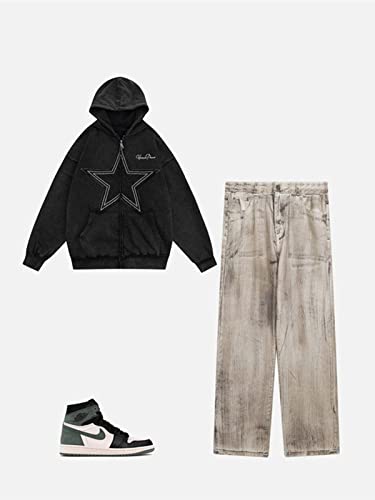 Aelfric Eden Men's Vintage Oversized Star Graphic Print Hoodie Streetwear Zip-Up Hoodies Sweatshirt Casual Hooded #TOP4