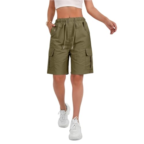 MKLUNJOP Bermuda Shorts for Women Knee Length Baggy Drawstring Cargo Shorts for Womenwith Pocket Outdoor Summer Hiking Short S Multi