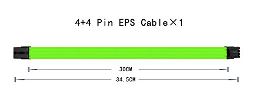 uphere Sleeved Cable - Cable Extension for Power Supply with Extra-Sleeved 24-PIN 8-PIN 6-PIN 4+4 PIN - Green with Cable Combs(11.8 inch/ 30CM),SC303