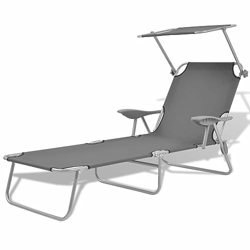 Tumbona plegable con toldo de acero, tumbona reclinable, tumbona reclinable para jardín, playa, patio, piscina y campamento 1277