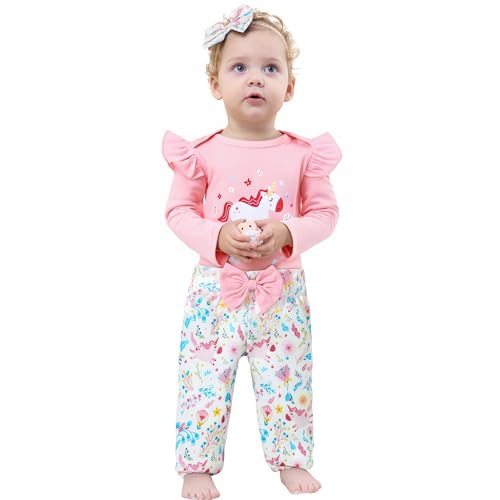 Image of DISAUR Toddler Girl Clothes Cute Leopard Ruffle Sweater Infant Girl Clothes Outfits Long Sleeve Tops Pants Set