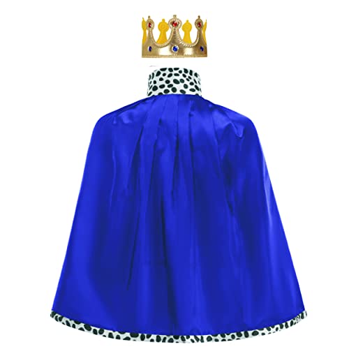 Yolsun Kids King Costume Cape With Crown Halloween King Costume Cape For Child (31.5“, Blue) #TOP1