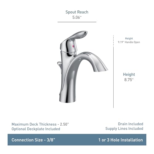 Moen Eva Chrome One-Handle Single Hole Bathroom Sink Faucet with Optional Deckplate and Available Vessel Sink Extension Kit, 6400 - image 4