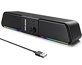 SENZER Computer Speakers - Gaming Speaker with Stereo Sound, Flowing LED & Volume Knob - PC Sound Bar for Laptop Desktop Monitor (Bluetooth & 3.5mm Aux)